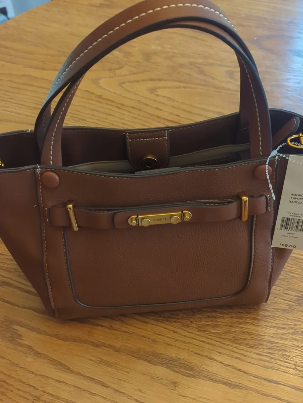 Rosetti Tan/Brown Satchel with Gold Accents